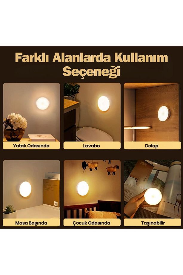 5 Adet Hareket Sensörlü Ledli Gece Lambası, Şarj Edilebilir, Ilık Günışığı, Dolap Içi Lamba - 6