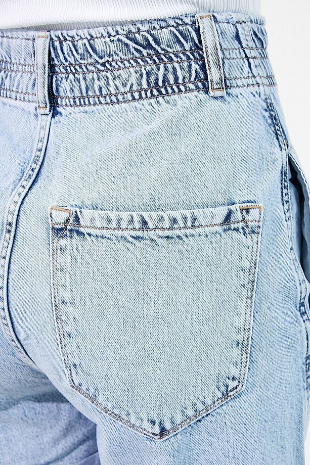 Kadın Mavi Slouchy Kemerli Şort - 7