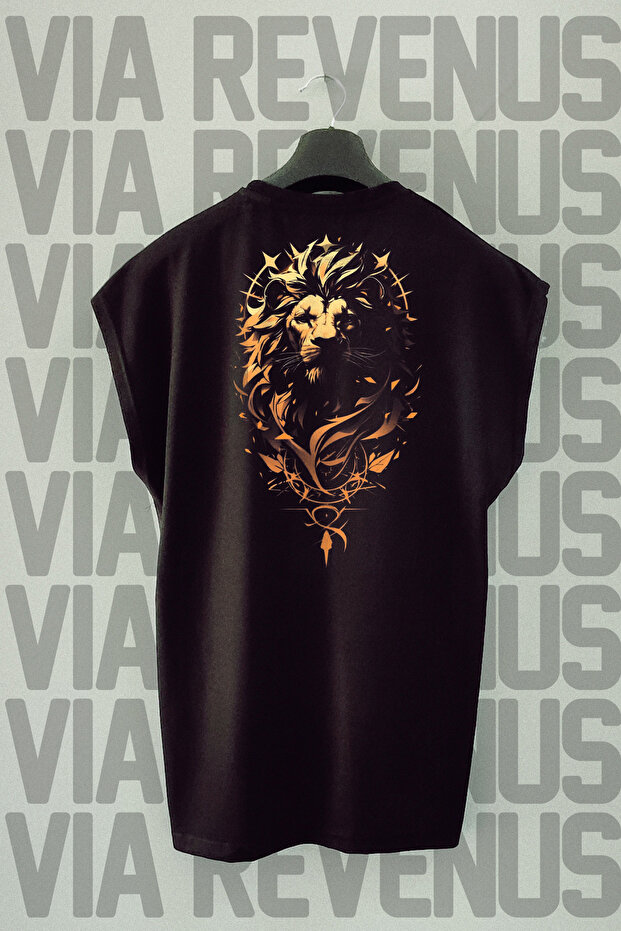 Lion Back Printed Zero Sleeve Black Sports Tshirt