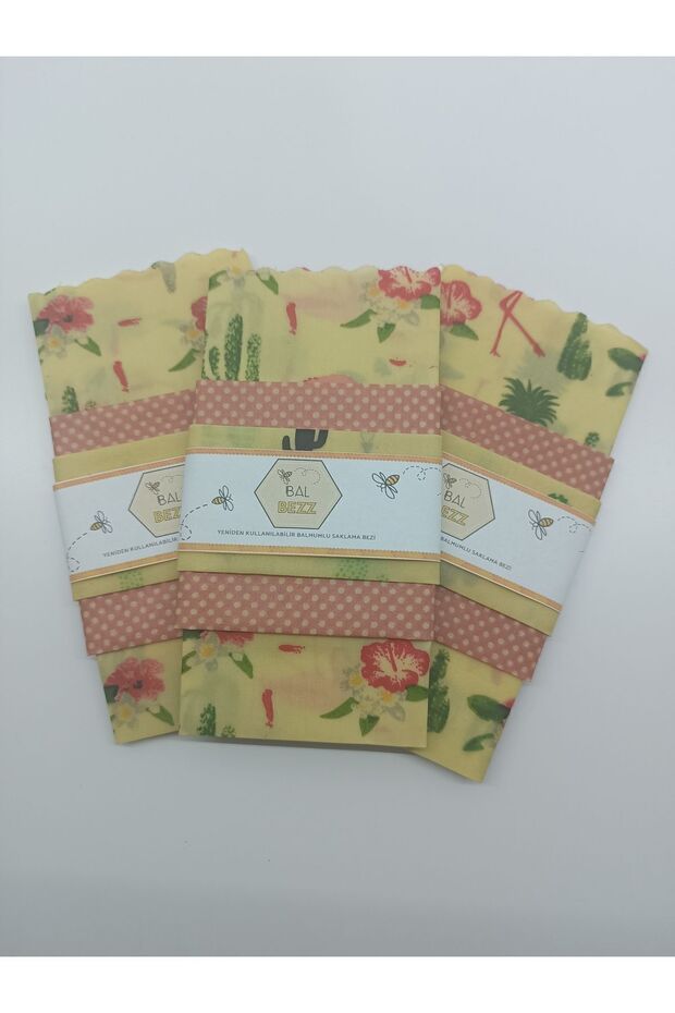 Balbezz Honey Waxed Storage Cloth Set of 3 with Cactus Pattern - 1