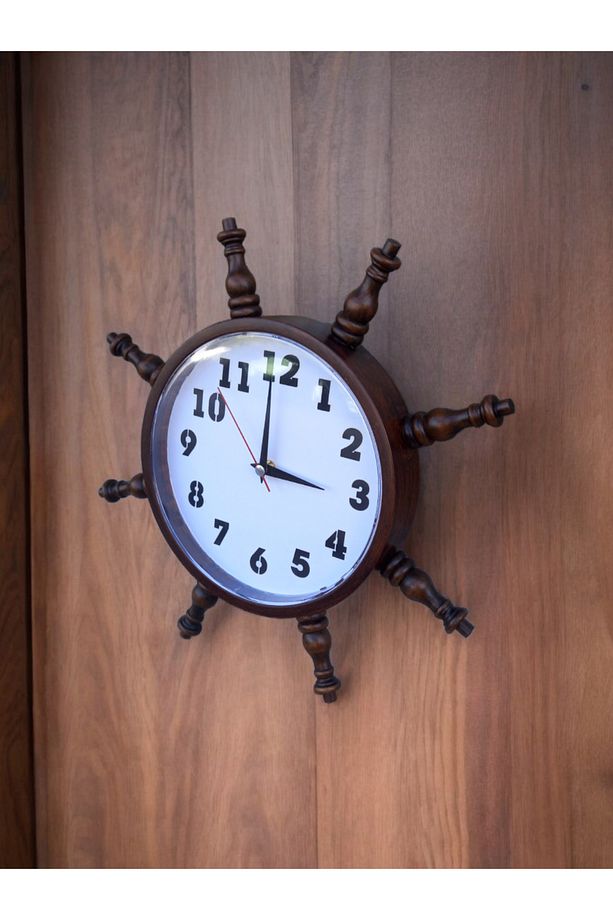 Eskitme Ceviz Ahşap Dümen Duvar Saati Çap 37 cm - 8