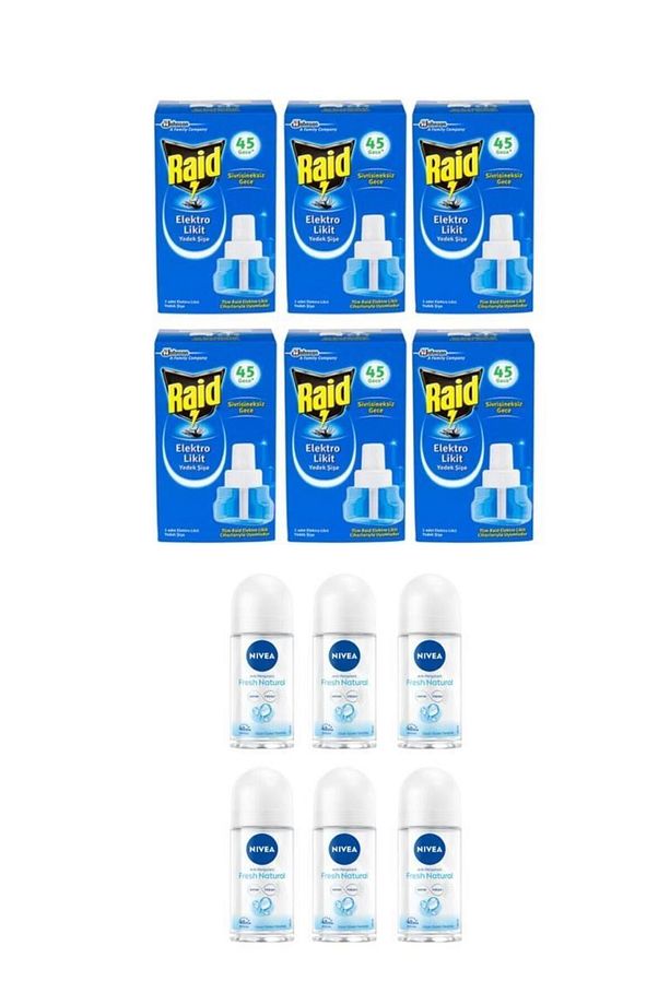 Elektrolikit Sinek Kovucu Yedek Şişe 45 Gece 6 Adet+Nivea Rollon Fresh Naturel 25 Ml 6 Adet - 1