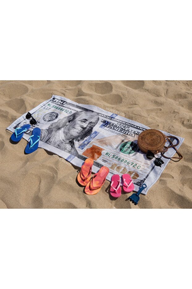100 Dollar Patterned Beach Towel, Bath Towel - 7