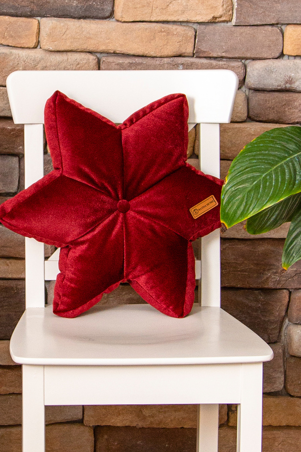 Claret Red Star Pillow with Inner Padding - 42*42 Cm - 3