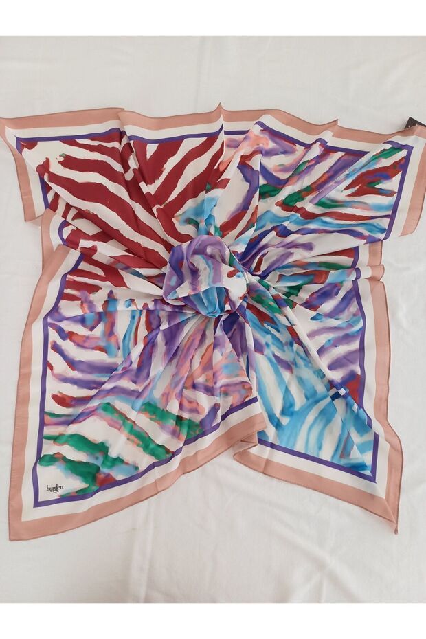 Zebra Soft Pamuksu Desenli Eşarp Mor-mavi - 4