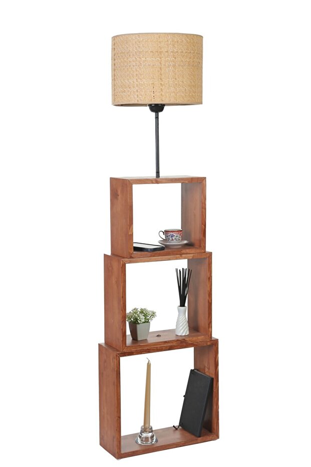 PUZZLE CEVİZ LAMBADER HASIR RATTAN ABAJURLU - 1