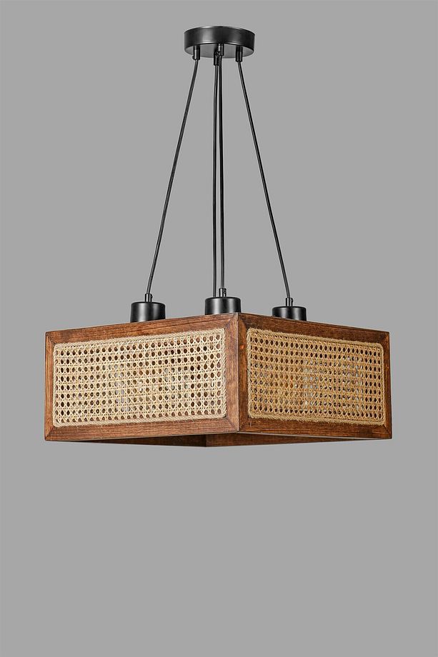 KUMSAL 4 LÜ KARE CEVİZ RATTAN AVİZE - 3