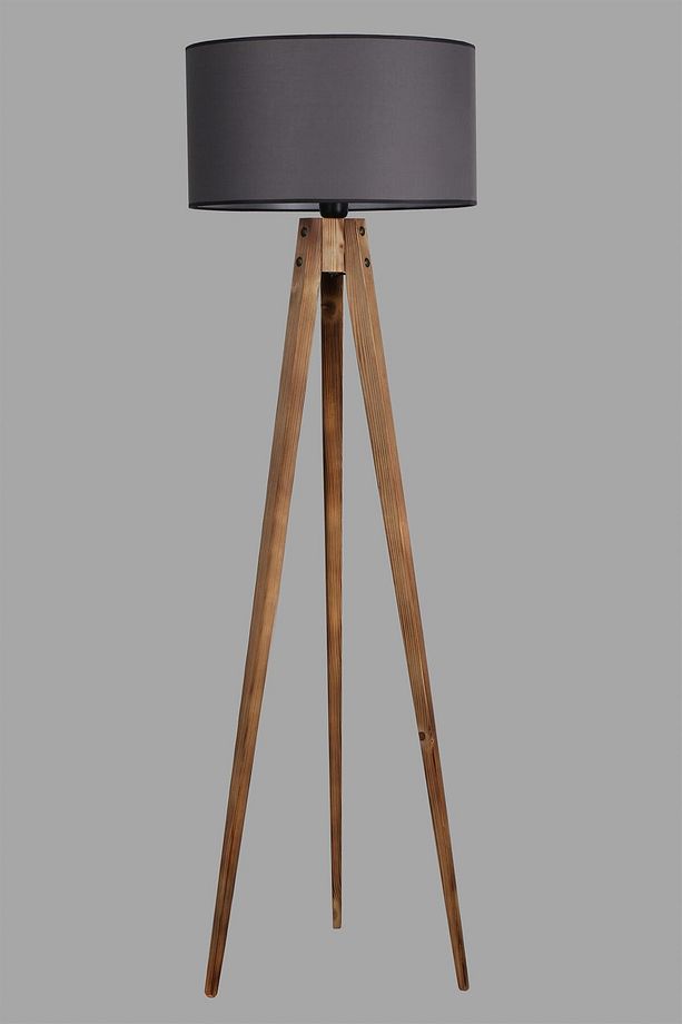 Tripod Yanık Lambader Silindir Koyu Gri Abajurlu - 3