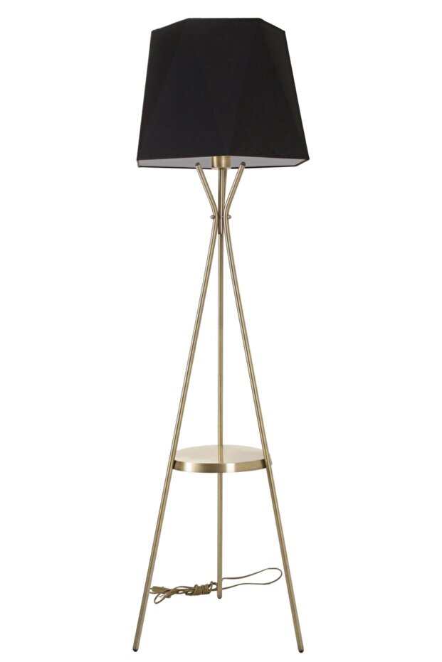 Venedik Sehpalı Eskitme Lambader Altıgen Siyah Abajurlu - 3