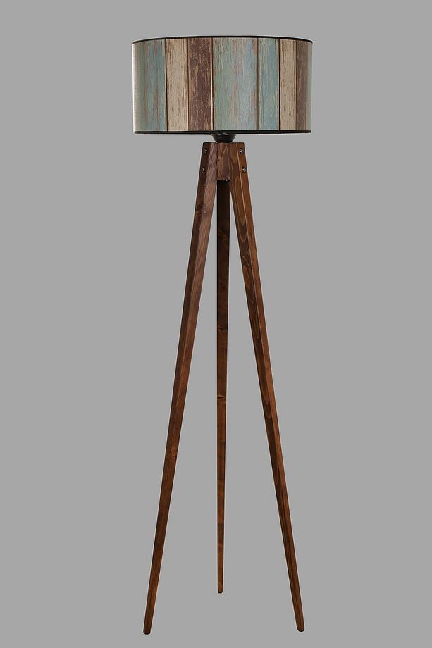 Tripod Ceviz Lambader Silindir Renkli Abajurlu - 2