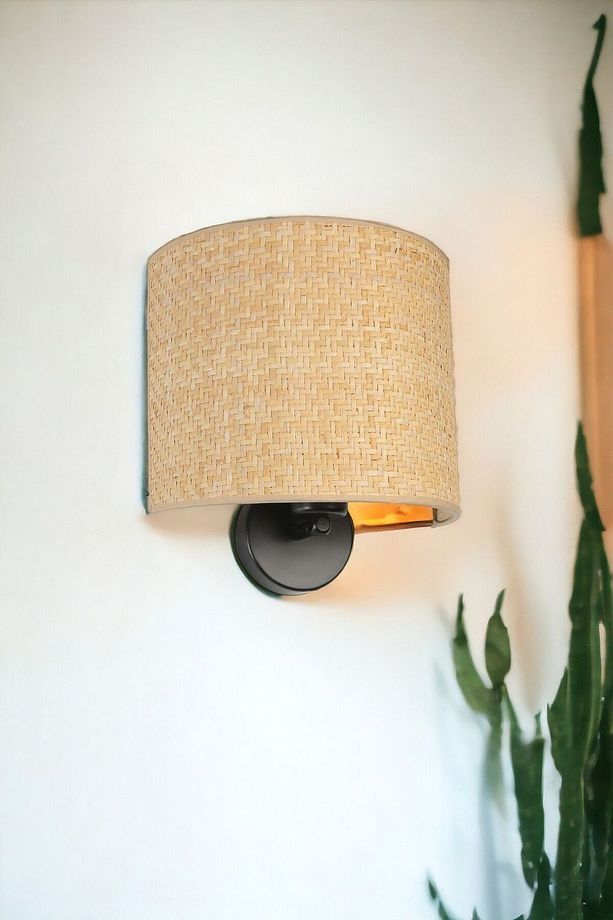 HASIR RATTAN ABAJURLU OVAL APLİK - 1