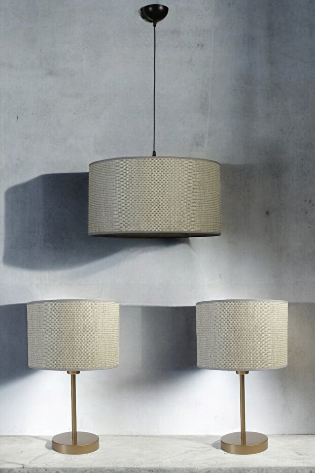 BAMBU 06 ABAJUR AVİZE 3 LÜ SET - 1