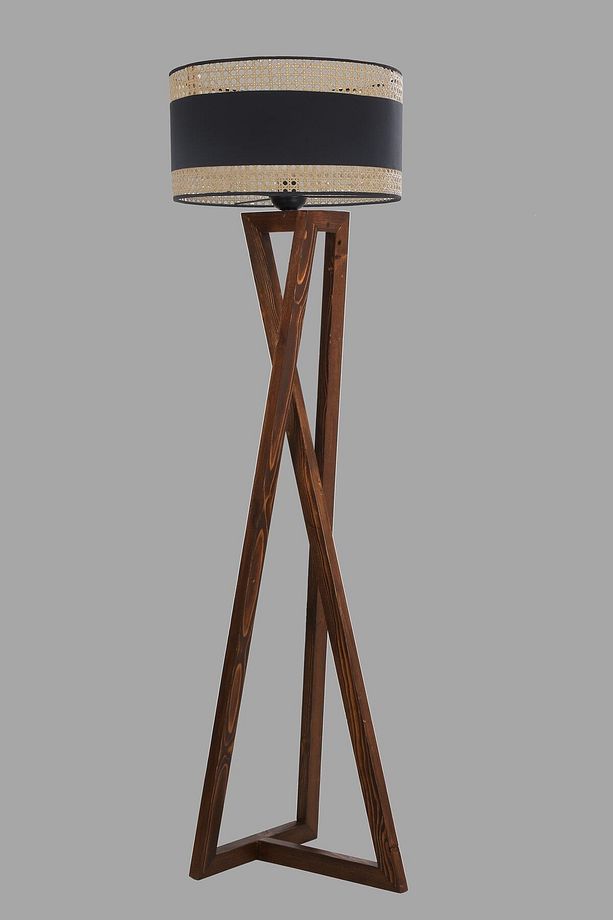 Hiper Maçka Ceviz Lambader Silindir 03 Rattan Abajurlu 8636-1 - 2