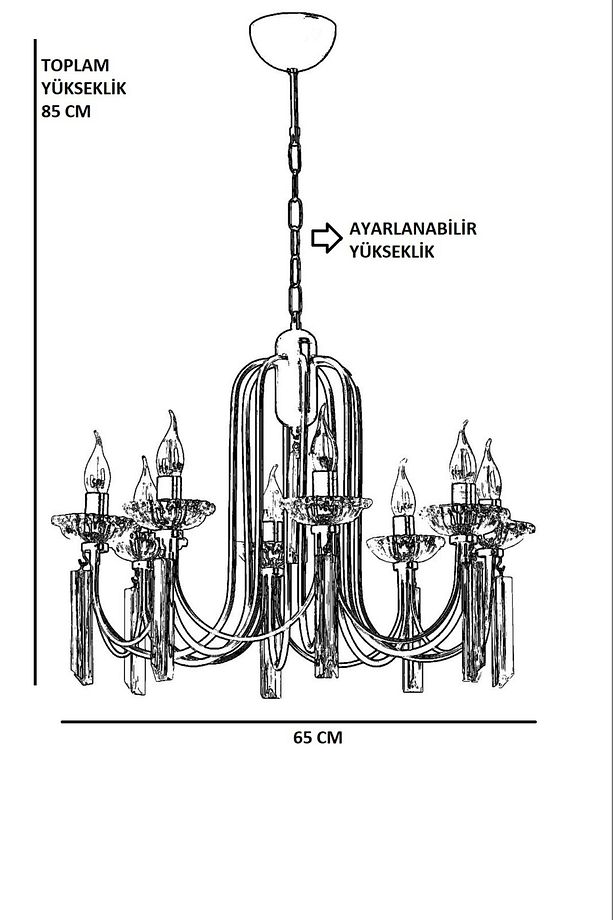 KONTES 8 Lİ KROM RUSTİK AVİZE - 4