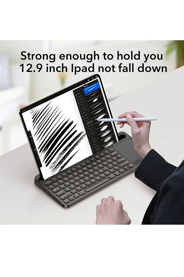 Apple Ipad Pro 12.9 2015 A1584 A1652 Uyumlu Kablosuz Standlı Şarjlı Bluetooth Touchpad Klavye - 4