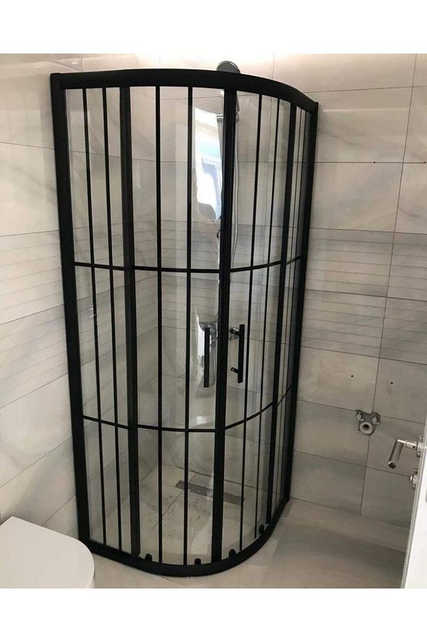 100 X 100 Teknesiz Siyah Profil Karolaj Desen Oval Duşakabin - 3