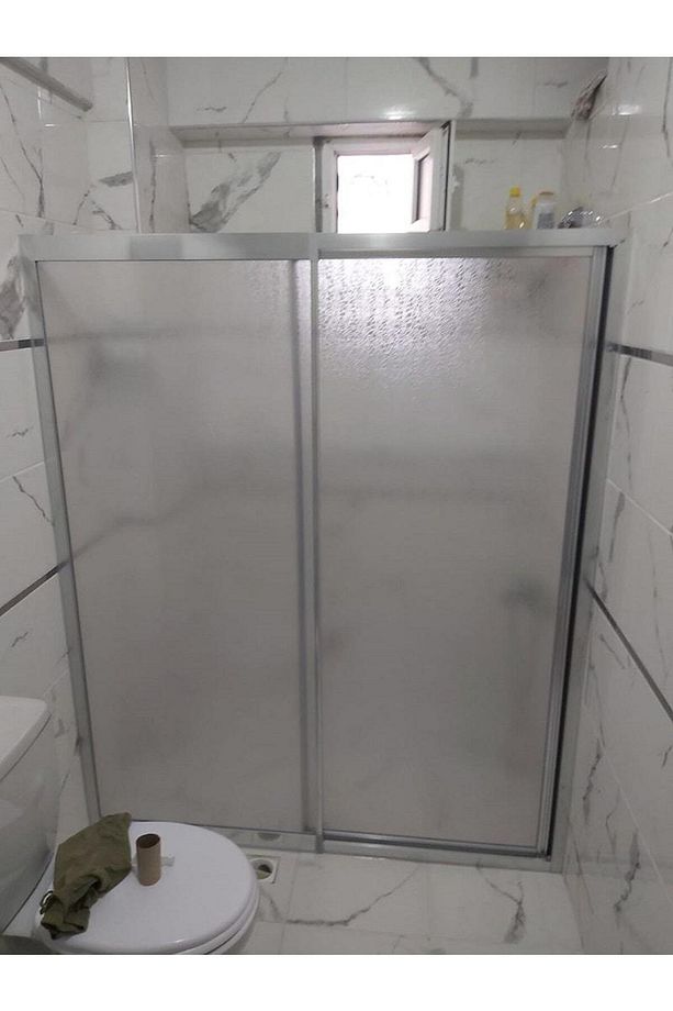 135 Cm Parlak Krom Renkli Mika Camlı Duşakabin - 1 Sabit 1 Kayar Kapılı - 2