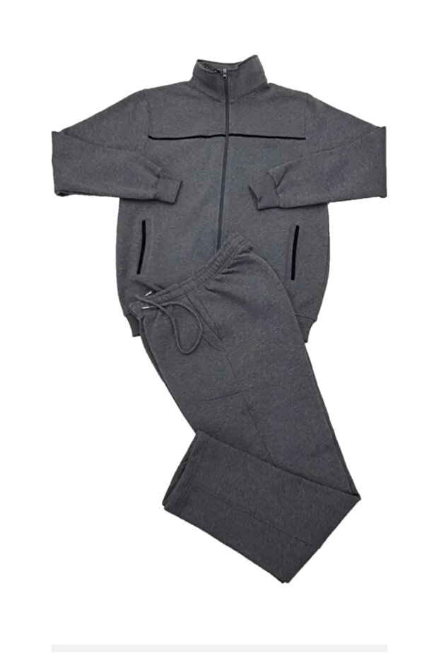 Men's Zippered Cotton Thick Fabric Stand Collar Tracksuit Set