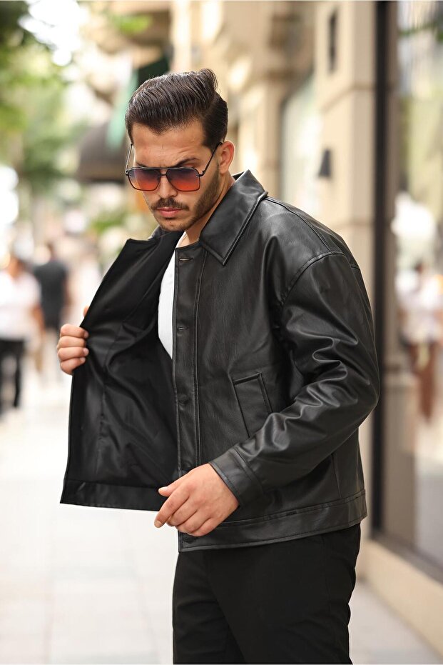 oversize premium deri ceket - 3