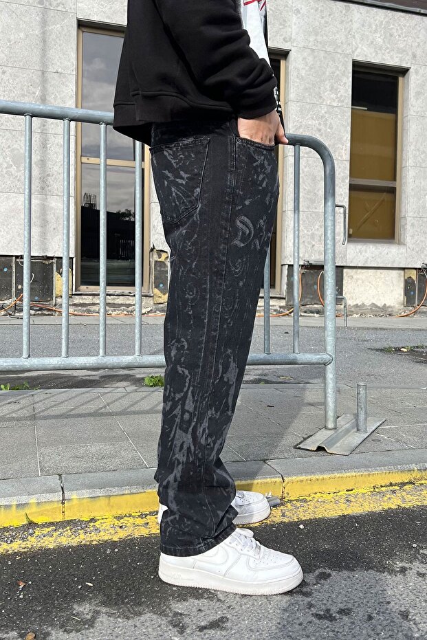 بنطال جينز فضفاض مطبوع بنمط مختلط - 2