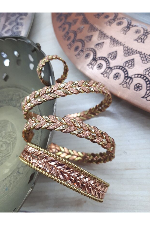 Bakır İki Renkli Örme Bileklik - 4