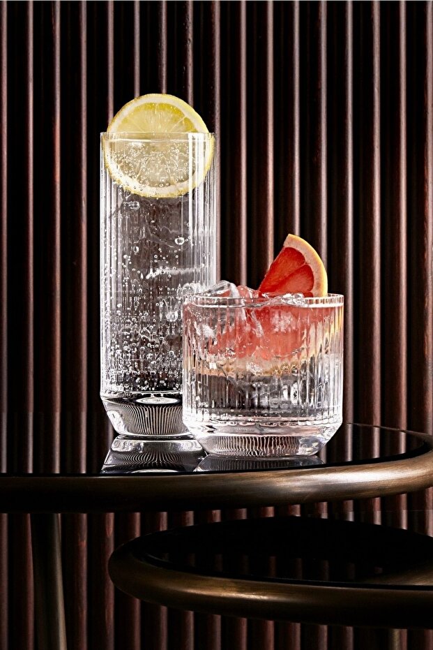 Nude Crystal Big Top Water | Soft Drink Glass Set - 12 Pieces (Short 270 Cc. Long Ise Is 340 Cc