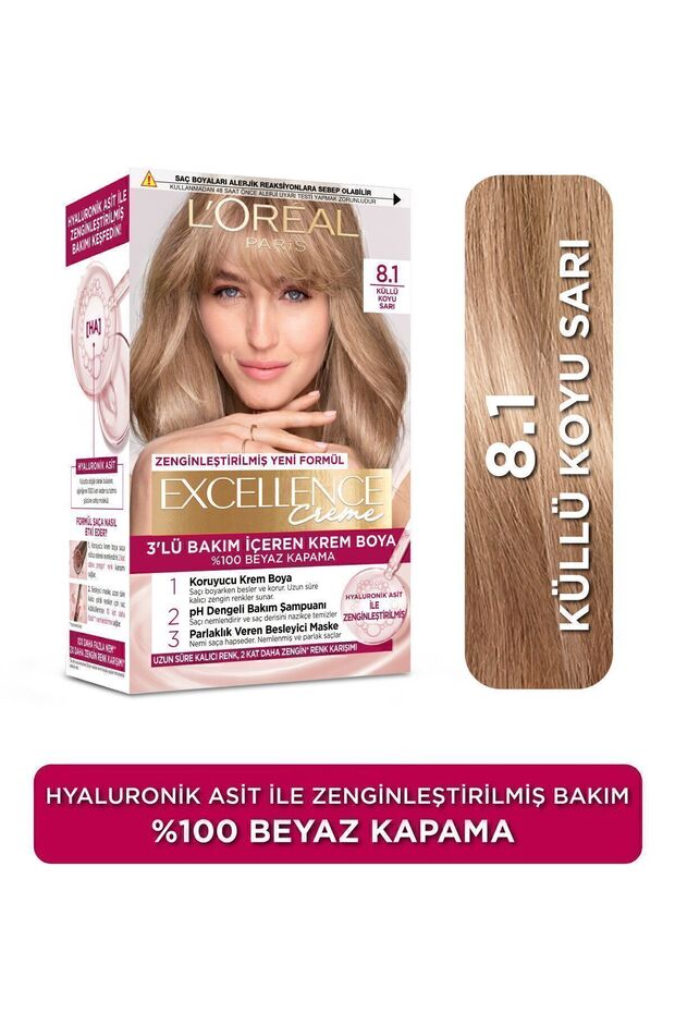 Excellence Creme Saç Boyası 8.1 Koyu Sarı Küllü - 1