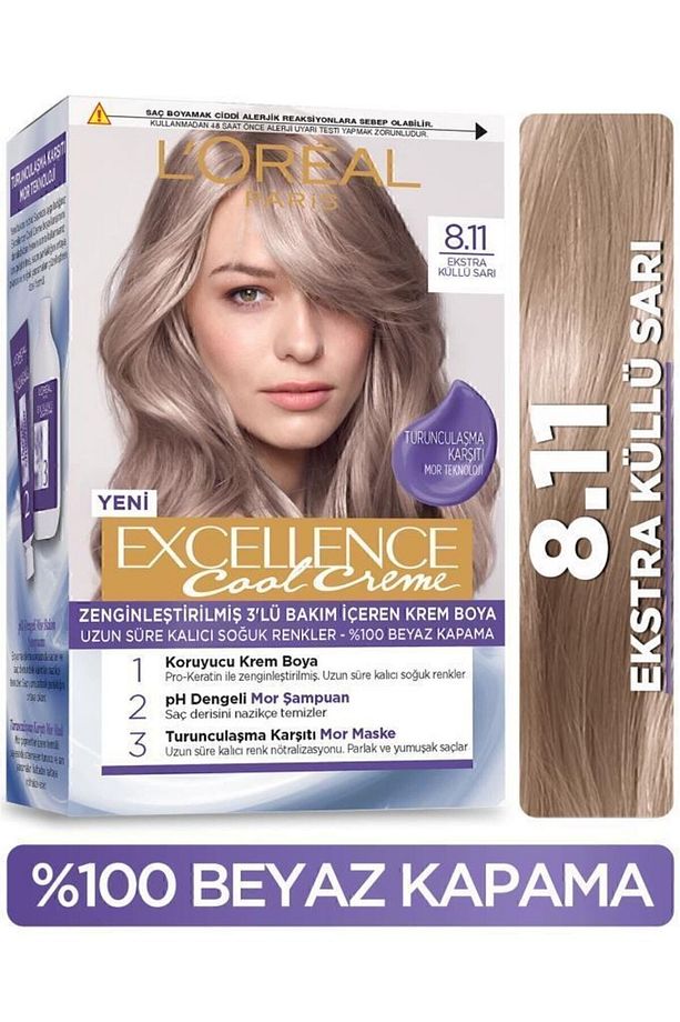 Excellence Cool Creme Saç Boyası – 8.11 Ekstra Küllü Sarı 3'lü Set - 3