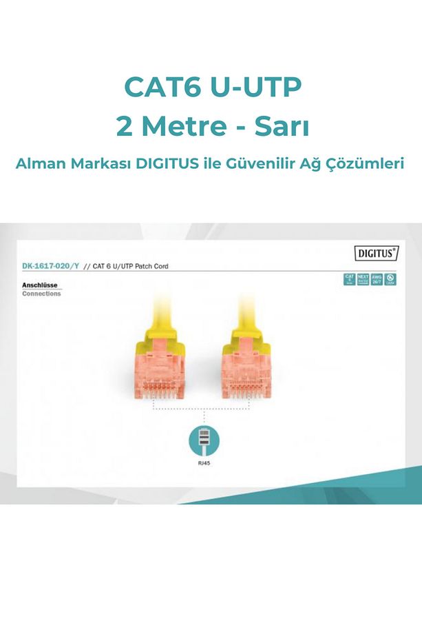 CAT6 U-UTP Ethernet Kablosu Sarı 2 Metre LSZH - 4