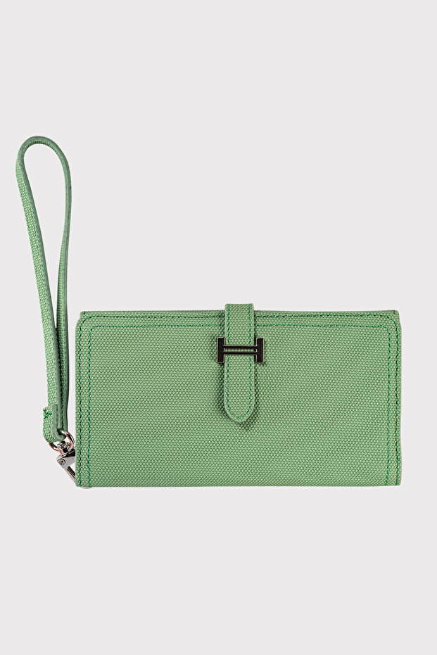 Astana Belt, Zipper, Wrist Strap, Phone Compartment, Pique Pattern, Mint Green Women's Wallet