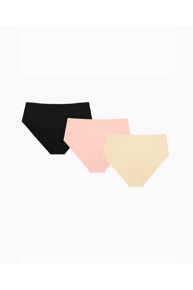 Laser Cut High Waist 3-Pack Panties (CLARET RED, TEN, BLACK, POWDER)
