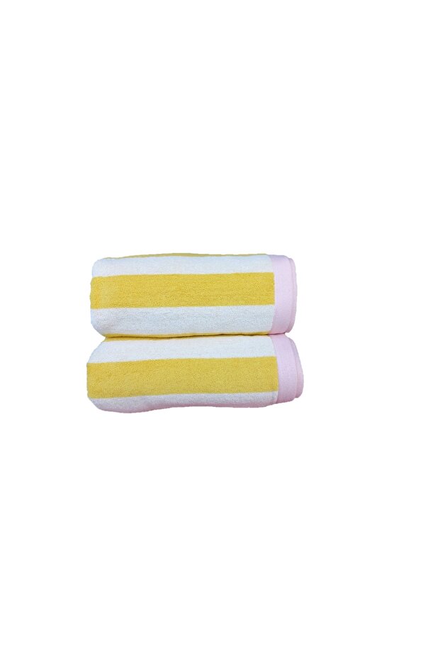 Bath and Beach Towel 2-Piece Yellow and White Striped Excellent Water Absorption