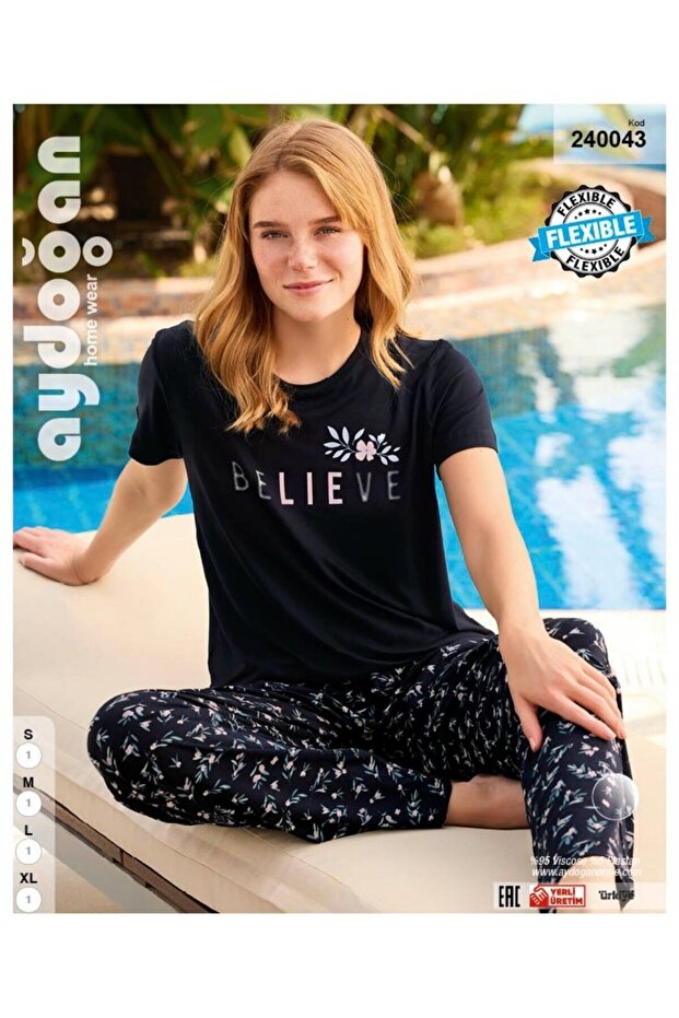 Aydoğan Homewear -Believe- Printed Viscose Summer Pajama Set - 240043