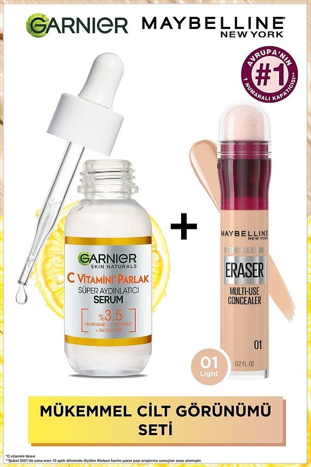 Instant Anti Age Eraser Kapatıcı - 01 Light & C Vitamini Parlak Süper Aydınlatıcı Serum 30 ml - 1