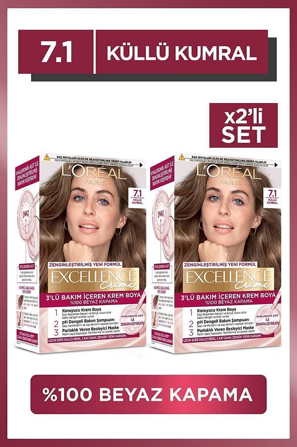 Excellence Creme Saç Boyası 7.1 Kumral Küllü 2'li Set - 1