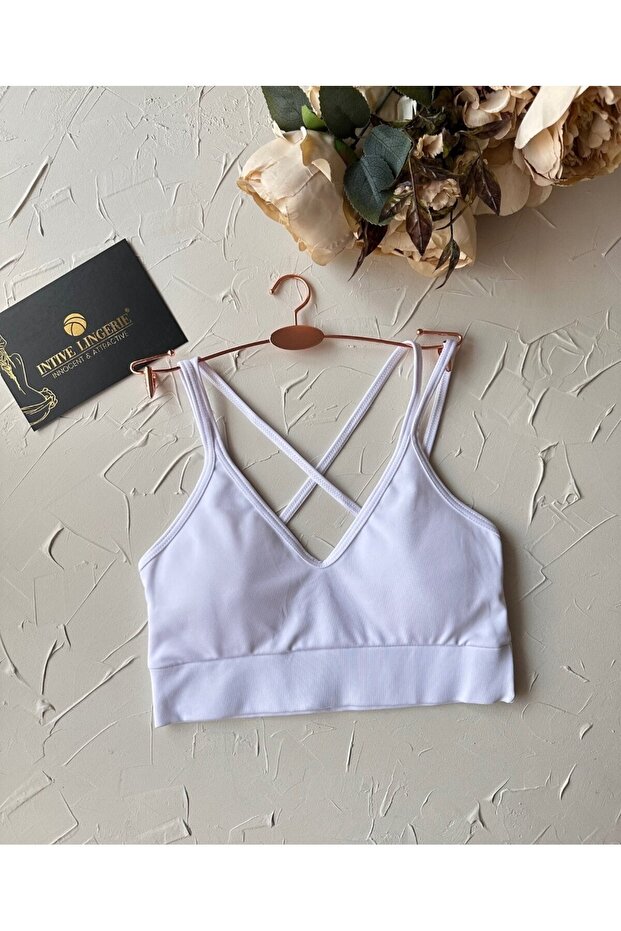 Aurafit V-Neck Back Cross Rope Strap Design Sports Bra/Bustier-9024