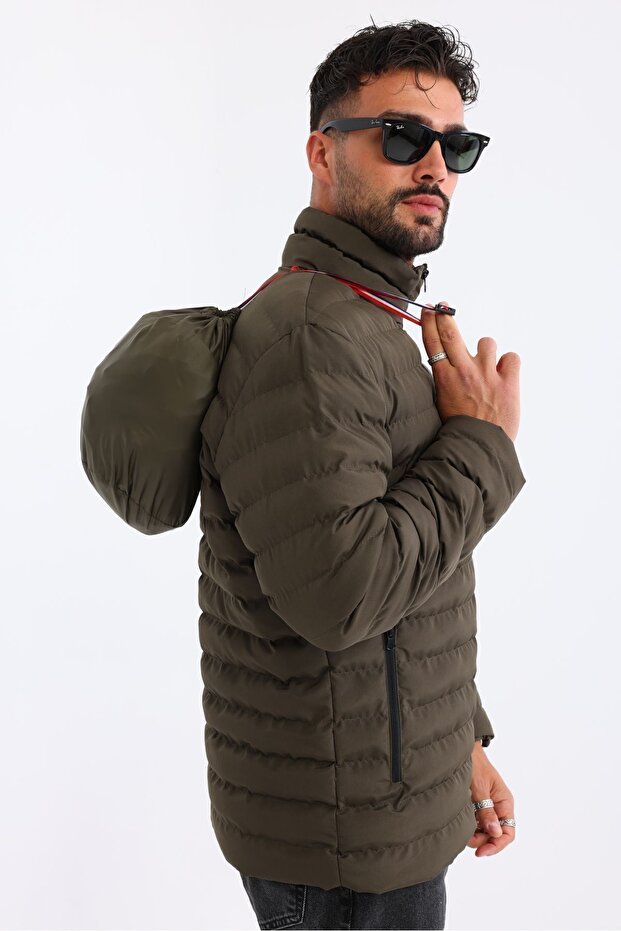 Men's Khaki Inflatable Gel Fiber Filled Coat