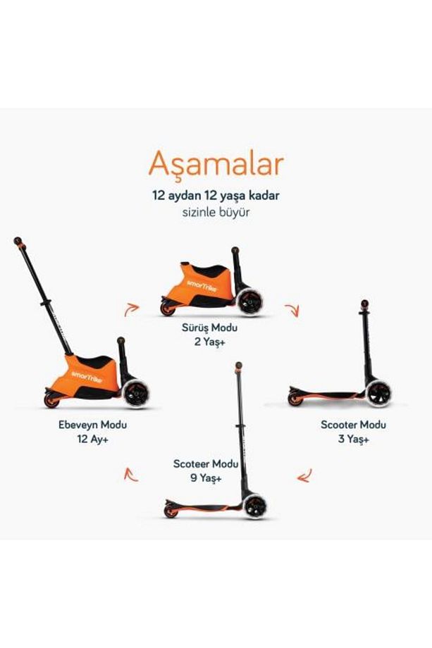 Xtend Büyüyebilen Ride On Scooter (1 - 12 Yaş) - Orange - 3