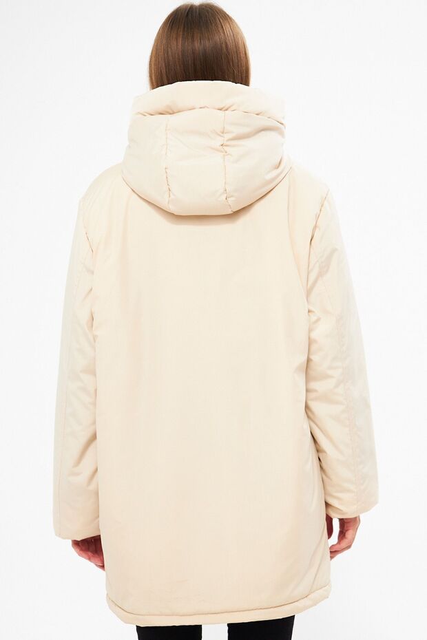 Beiger Damen-Sportmantel – winddicht, mit Kapuze, Winterparka - 8