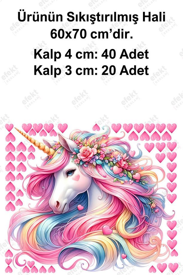 Unicorn ve Kalpler Çocuk Odası Kapı-Duvar Yapışkanlı Sticker Seti - 4