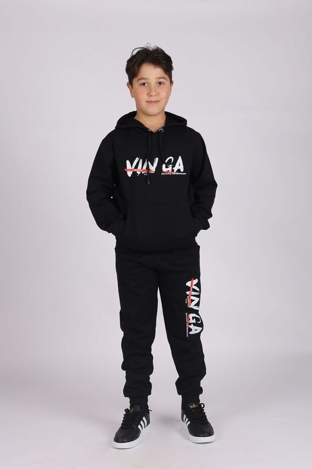 Buseyiz VIN GA writing detailed hooded and kangaroo pocket boy's tracksuit suit