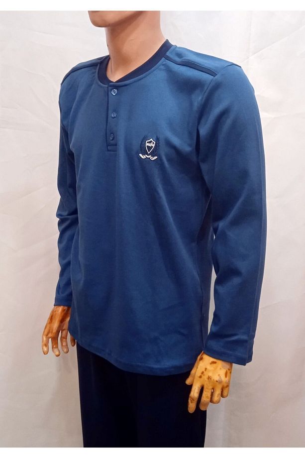 Erkek Mavi Pamuklu 3 Düğmeli Tek Pijama Üstü Pamuklu - 2