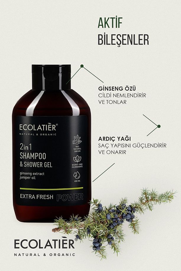 2'si 1 Arada Erkek Şampuan Ve Duş Jeli Ekstra Ferah Ginseng Dengeleyici Aktif Detoks 400 ml - 3