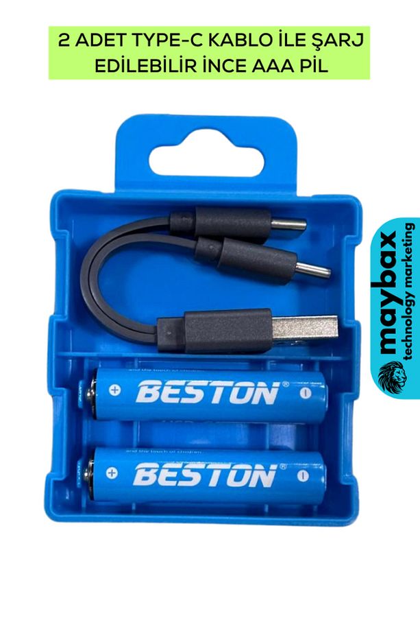 USB Type-C Kablo ile Şarj Edilebilir Lityum 2'li Ince Beston Pil 1.5V Aaa 666 Mwh 150 mAh - 2