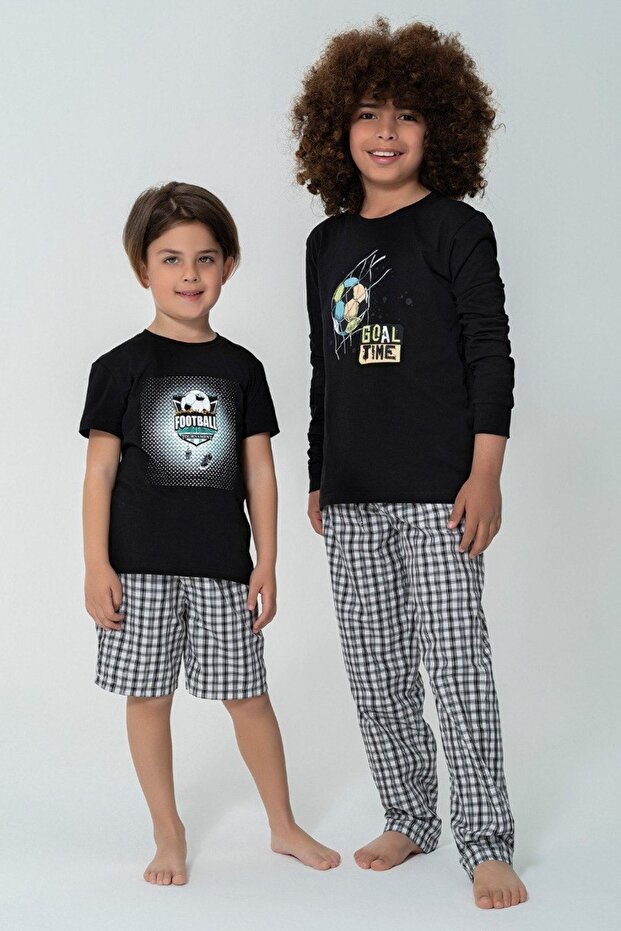 Boy's 4-Piece Football Game Goal Time Pattern Pajama Set, Set of 4