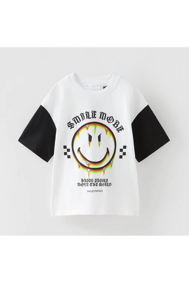 New Season Smile Printed Mickey Oversize T-Shirt with Back Text Detail