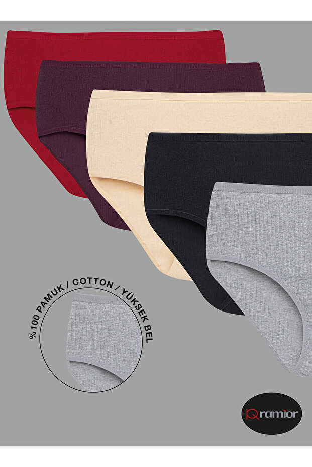 5-Piece High Waist Mixed Soft Textured Ribbed Women's Panties