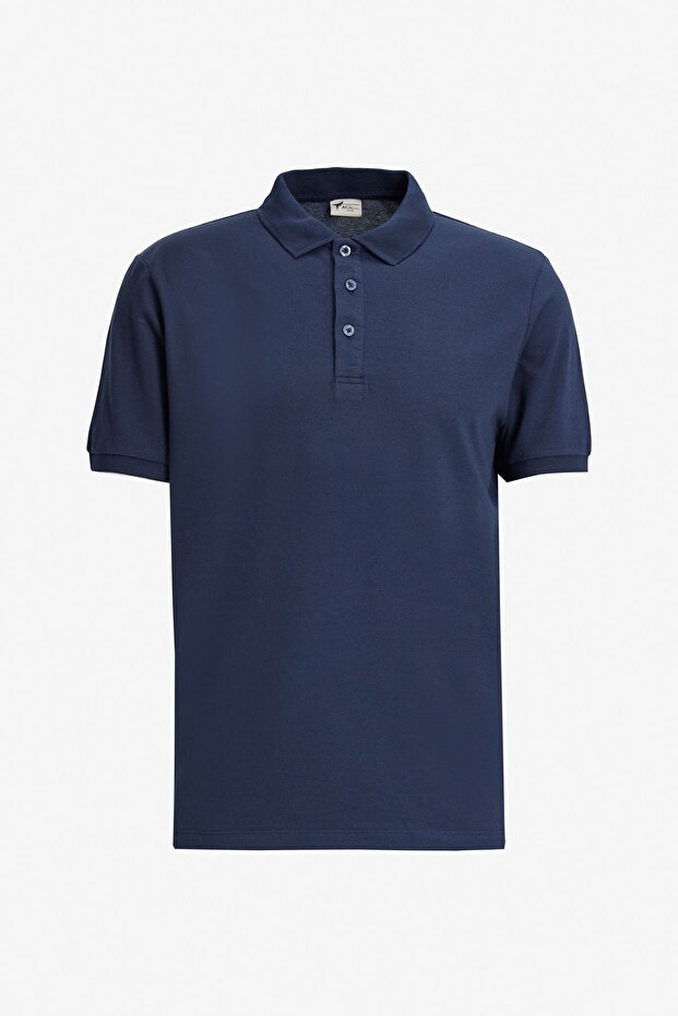 Erkek Açık Lacivert-saks-lacivert 3'lü Çekmeyen Pamuklu Slim Fit Kıvrılmaz Polo Yaka Basic Tişört - 8