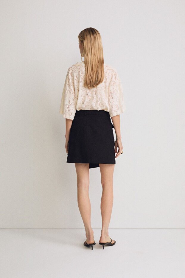 Front Buttoned Mini Skirt - 2