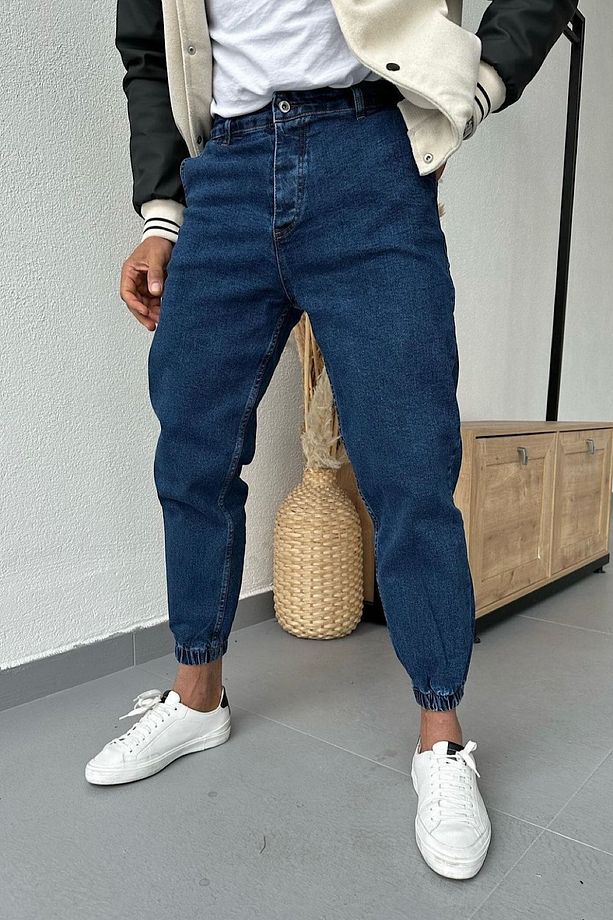 Jogger Paça Lastikli Likralı Koyu Mavi Kot Pantolon - 2